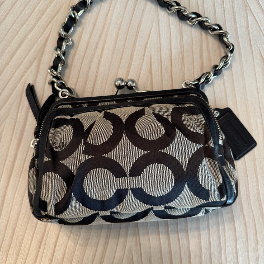 Coach 13623 Parker Black Signature C Optic Canvas Kiss Lock Shoulder Bag - Picture 10 of 11